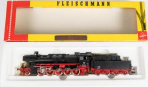 Fleischmann HO Steam Tender Locomotive 4177. A DB 2-10-0 in satin black and red livery, RN 051628-6.