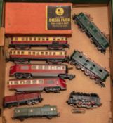 7x Trix Twin locomotives and multiple units. Including a boxed Diesel Flier 2-coach unit with one