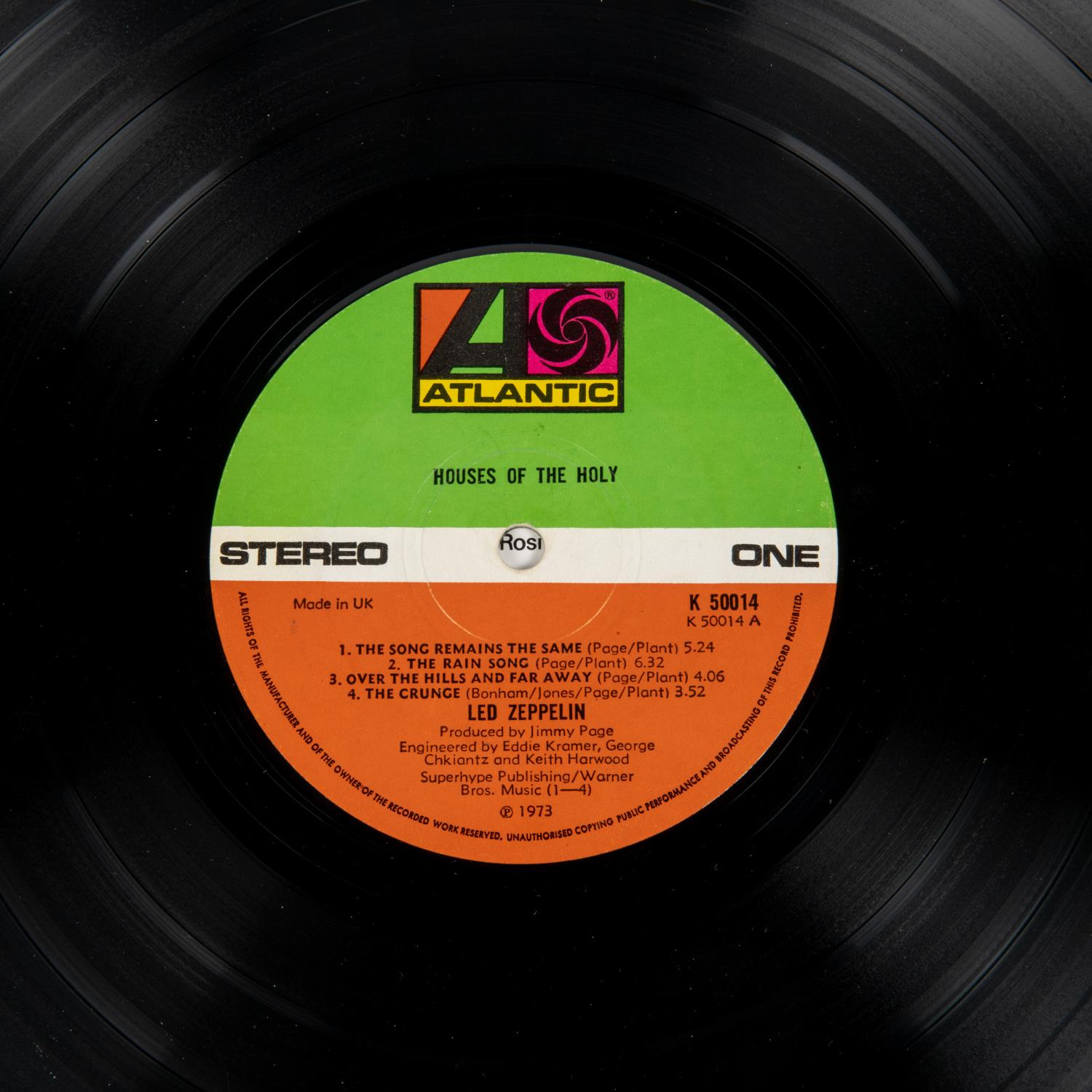 Led Zeppelin LP record album. Houses of the Holy, 1973 on Atlantic K 50014. Missing OBI wrapper. - Image 3 of 3