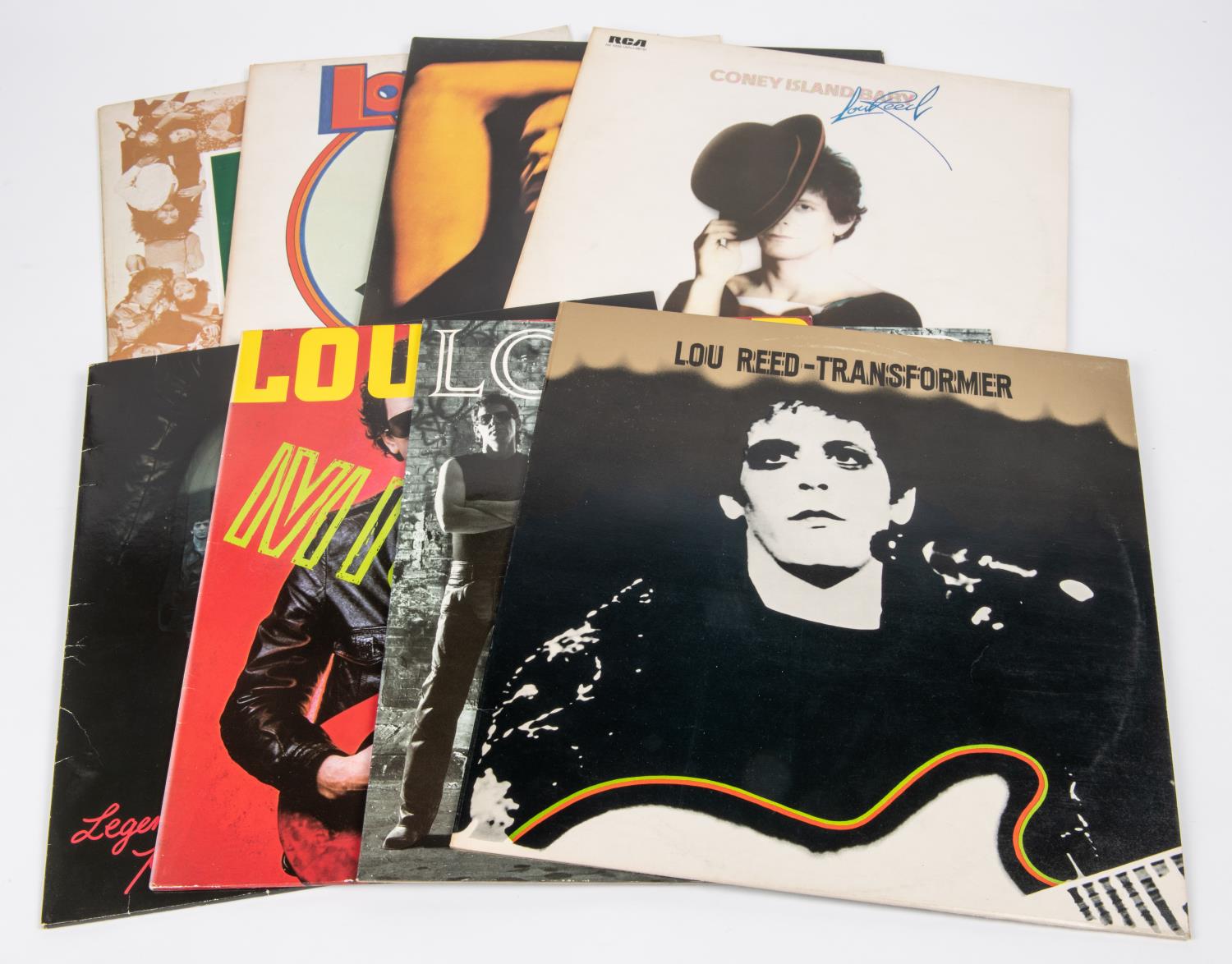 8x Lou Reed LP record albums. Including; Transformer (non-laminated cover). Berlin. Sally Can't