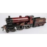 A Bassett Lowke O gauge clockwork Duke of York 4-4-0 tender locomotive. LMS 1927, in lined maroon