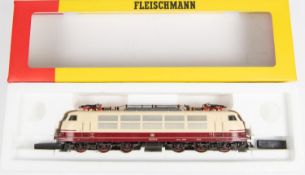 Fleischmann HO Co-Co Electric Locomotive 4376. A D.B. Class 103 in cream and maroon livery,