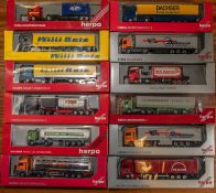 12 Herpa 1:87 Scale Trucks. 3x Mercedes Benz Actros, 2x Willi Betz variations and a Steinkuhler.