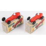 2x Penguin Series 4 Plastic Racers. Rubber band powered racing cars with tinplate chassis and red