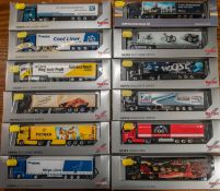 12 Herpa 1:87 Scale Trucks. 3x Mercedes Benz Actros- Krone Cool Liner, Mercedes Benz 125 Jahre and