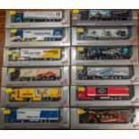 12 Herpa 1:87 Scale Trucks. 3x Mercedes Benz Actros- Krone Cool Liner, Mercedes Benz 125 Jahre and