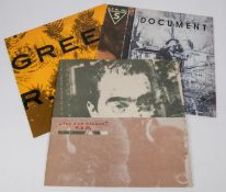 3x R.E.M. LP record albums. Lifes Rich Pageant, MIRG1014. Green, WX234. No.5 Document, MIRG1025.