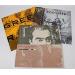 3x R.E.M. LP record albums. Lifes Rich Pageant, MIRG1014. Green, WX234. No.5 Document, MIRG1025.