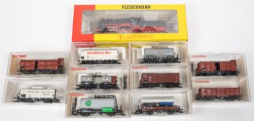 Fleischmann HO DB Class 56 2-8-0 tender locomotive, RN 56 2659, in black and red livery. Plus 10