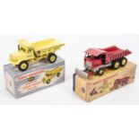 2 Dinky Toys. Euclid Rear Dump Truck (965). In yellow with yellow wheels with red Euclid logo.