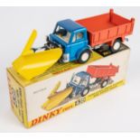 Dinky Toys Ford D.800 Snow Plough and Tipper Truck (439). An example with a metallic blue cab,