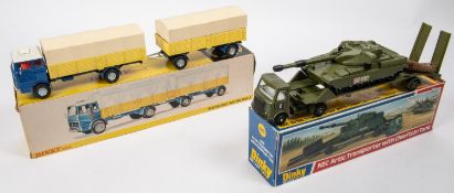 2 Dinky Toys. A Mercedes-Benz Truck And Trailer (917). An example in dark blue and yellow, cab