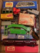 10+ OO gauge railway items, plus some tinplate vehicles. Including 4x locomotives; A Hornby Dublo BR