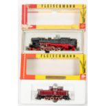 2 Fleischmann HO Steam Locomotives. A 1324, DB Class 65 2-8-4 tank, RN65014 in black and red livery.