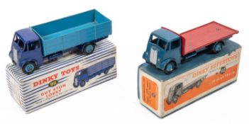 2 Dinky Toys Guy's- Flat Truck (512) and 4-Ton Lorry (911). Flat Truck has a blue blue cab and