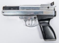 A .177" BSA Magnum top lever air pistol, number AP02183, with polished aluminium finish, blued