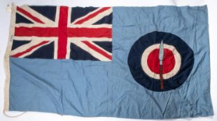 An RAF flag of stitched construction, 64" x 38", roundel with superimposed spear. GC £65-70
