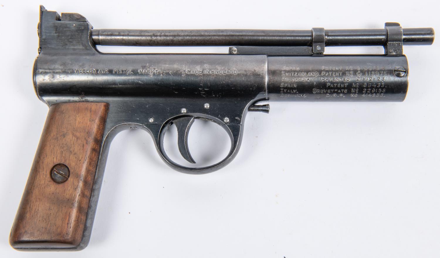 A .177" Webley Mark I air pistol, number 29691 (1928), with full patent dates on both sides of the - Image 2 of 8