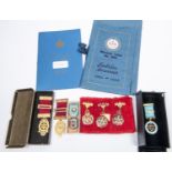 2 gilt Masonic medals, 4 gilt and enamel Steward's jewels; a gilt Masonic Centenary jewel 1983 and