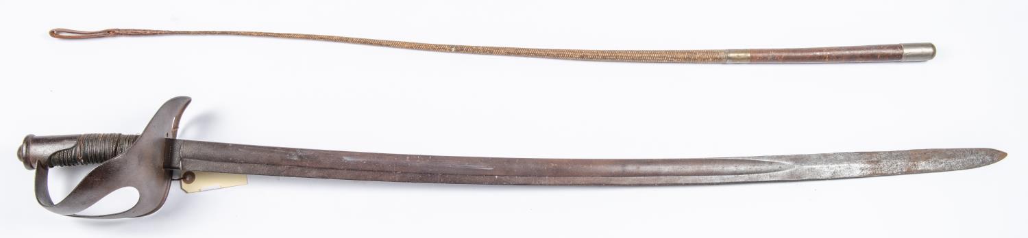 A mid 19th century German cavalry trooper's sword, QGC (worn and lightly pitted overall); and a