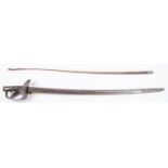 A mid 19th century German cavalry trooper's sword, QGC (worn and lightly pitted overall); and a