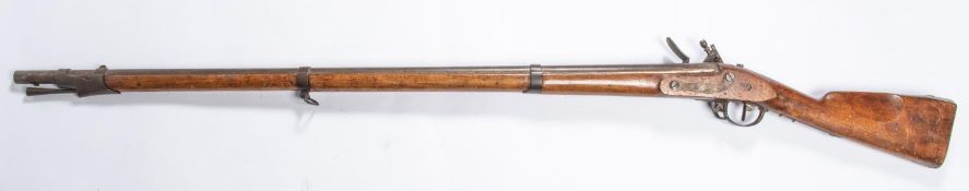 A French 12 bore (17mm) Model 1777 military flintlock musket, 58" overall, barrel 43" with Liege