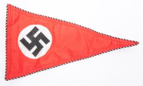 A Third Reich vehicle pennant, red fabric with black and white applique motif and braid edging.
