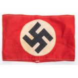 A Third Reich Party armband, red cloth with applied swastika on white circle logo. GC £65-70