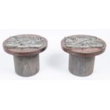 An interesting pair of 19th century naval tompions, the oak plug 5¼" diameter, the mahogany covers