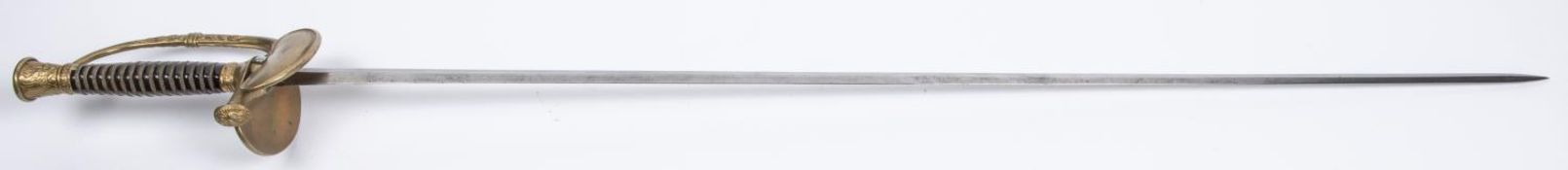 A French officer's epee, c 1880, plain flat diamond section blade 32", brass hilt with double
