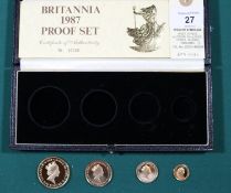 Britannia gold proof set of coins 1987 comprising £100, £50, £25, and £10 (being One ounce, ½ ounce,