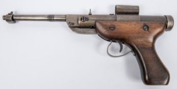 A scarce pre war Bergmann break action air pistol, 13½" overall, barrel 7¼", the air chamber