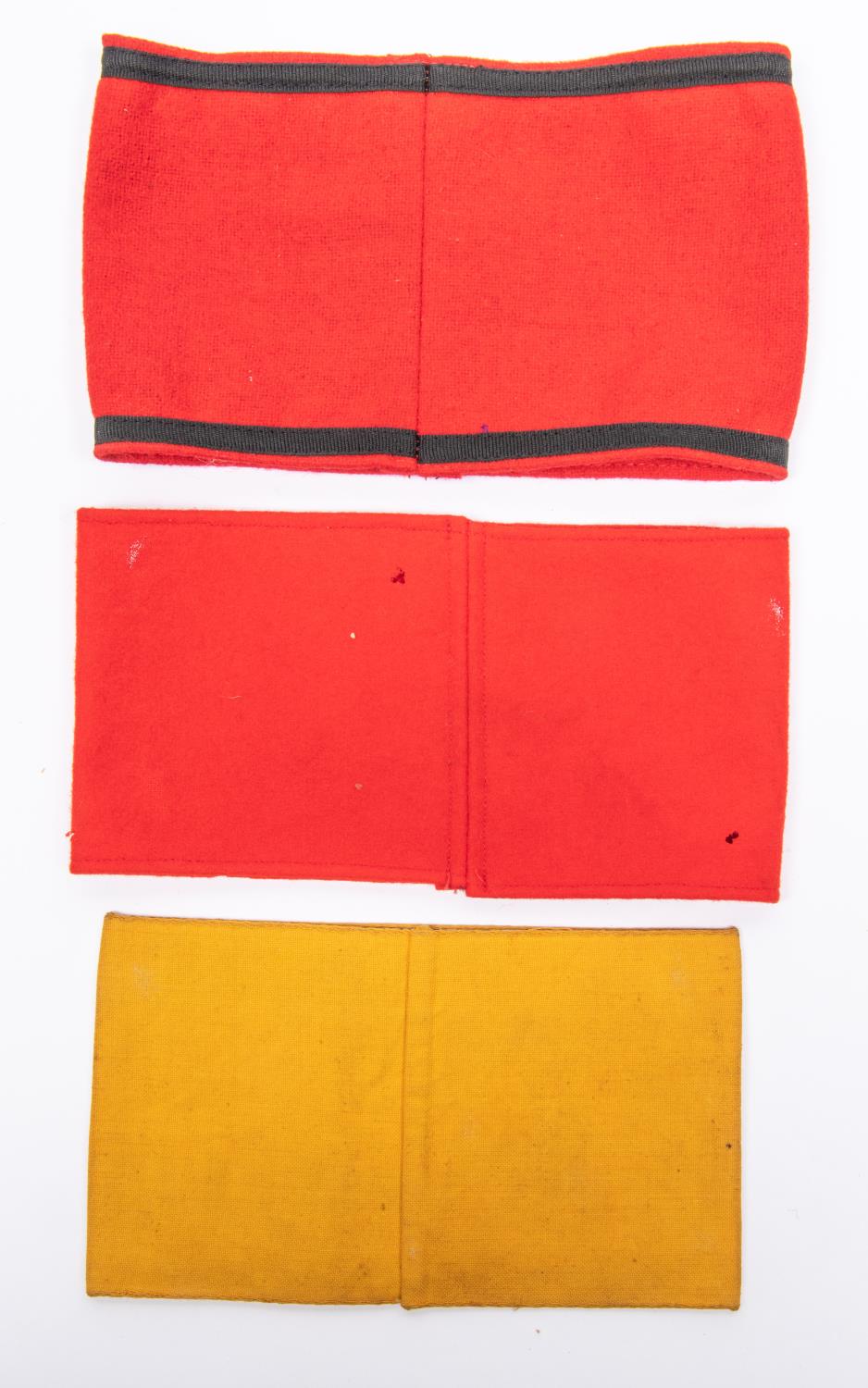 3 Third Reich armbands, 2 party arm bands with applied swastika panels, a yellow "Deutsche - Image 2 of 2