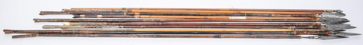 Ten 18th century Indian arrows, including five with leaf shaped heads, two with long bodkin heads,