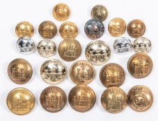 Inniskilling Fusiliers buttons: pre 1881 27th Regiment officer's large gilt and OR's brass; 108th