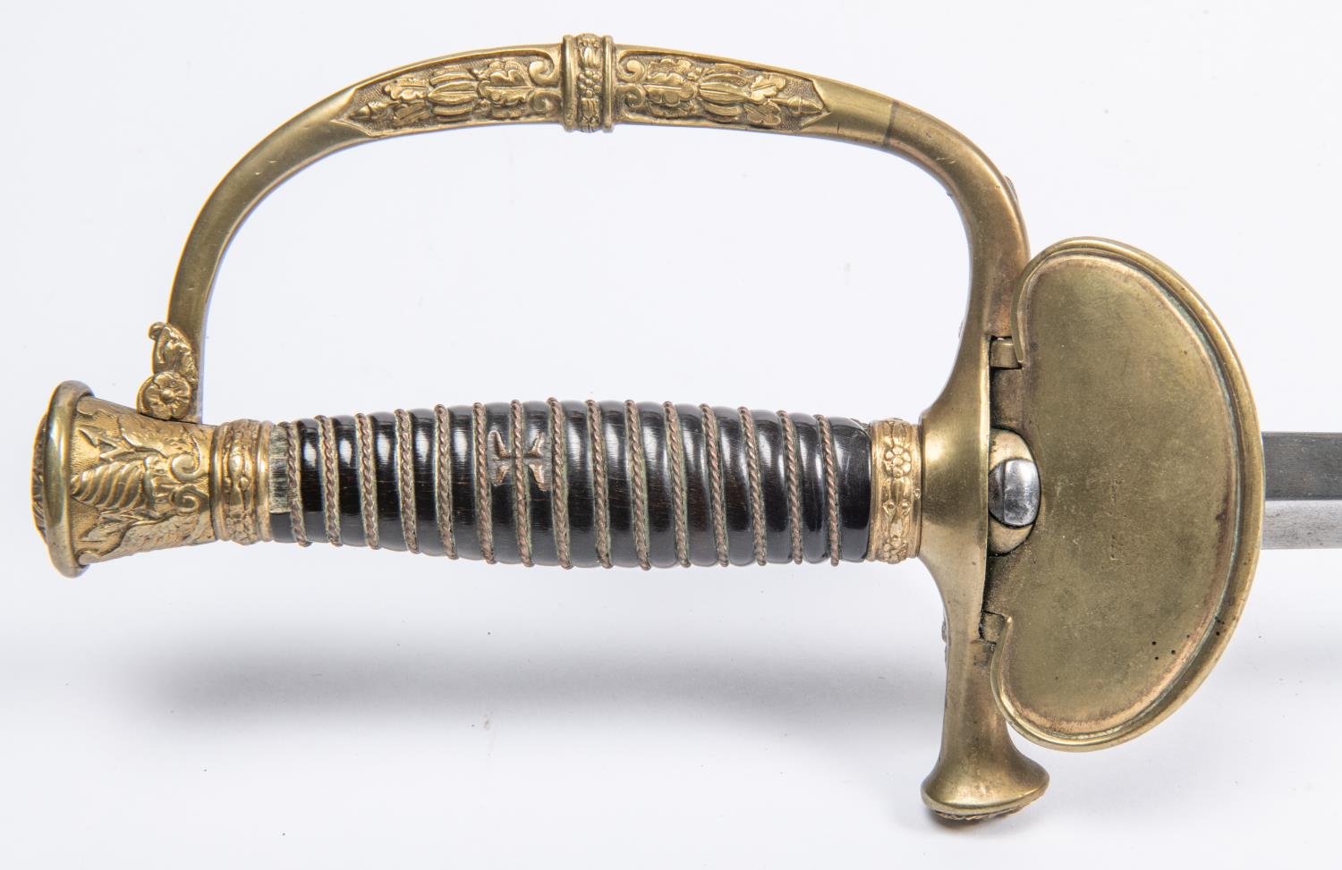 A French officer's epee, c 1880, plain flat diamond section blade 32", brass hilt with double - Image 2 of 3