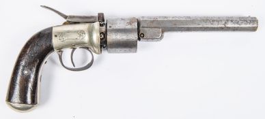 A 6 shot 54 bore Baker's Patent single action long spur transitional percussion revolver, 11½"