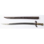 A French 1842 pattern sword bayonet, with unmarked blade, brass hilt, and steel scabbard. QGC (