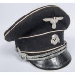 An extremely rare original Allgemeine SS officer's black SD cap, white piping, alloy eagle and skull