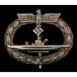 A Third Reich U-Boat breast badge, alloy with traces of gilt wash. GC £65-70