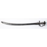 An 18th/19th century Indian tulwar, blade 28½", the iron hilt silver damascened overall, the