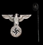 A scarce Third Reich SS cap eagle, and an enamelled SS tie pin. GC £60-80
