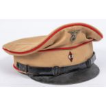 A Third Reich Hitler Jugend ORs service dress cap, khaki cloth with red piping, metal HJ insignia,