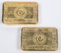 2 WWI Princess Mary Christmas 1914 brass gift tins, one with bullet pencil. GC (both polished