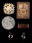 6 Third Reich badges: comprising 2 different Hitler Youth; Freiheit Knickmann 1936, BDM Ribbon