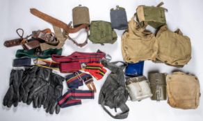 A large quantity of military equipment, including 9 stable belts, 2 Sam Browne belts, 2 pairs of