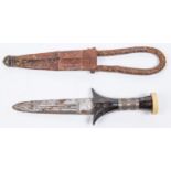 A Nubian arm dagger, blade 5½" with three narrow fullers, dark wood hilt with turned pommel and