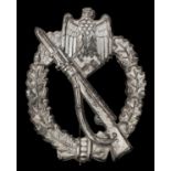 A Third Reich Infantry Assault badge, silver washed die struck construction. GC £65-70