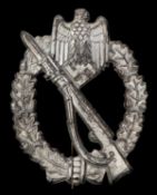 A Third Reich Infantry Assault badge, silver washed die struck construction. GC £65-70
