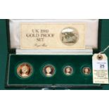 Elizabeth II UK gold proof set of coins 1980, comprising £5, £2, Sovereign and half Sovereign. B.